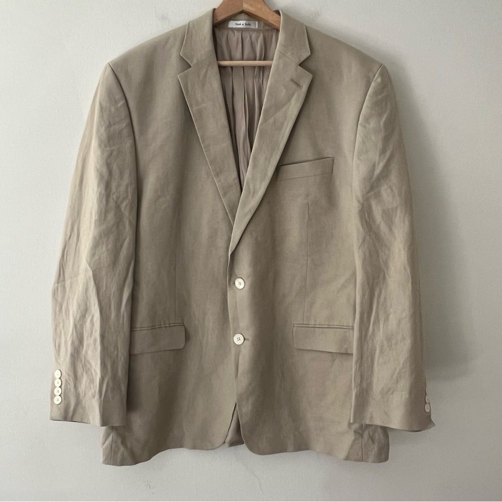 Lauren Ralph Lauren Linen Blazer Beige Tan Linen Size 46R Classic Wedding Preppy